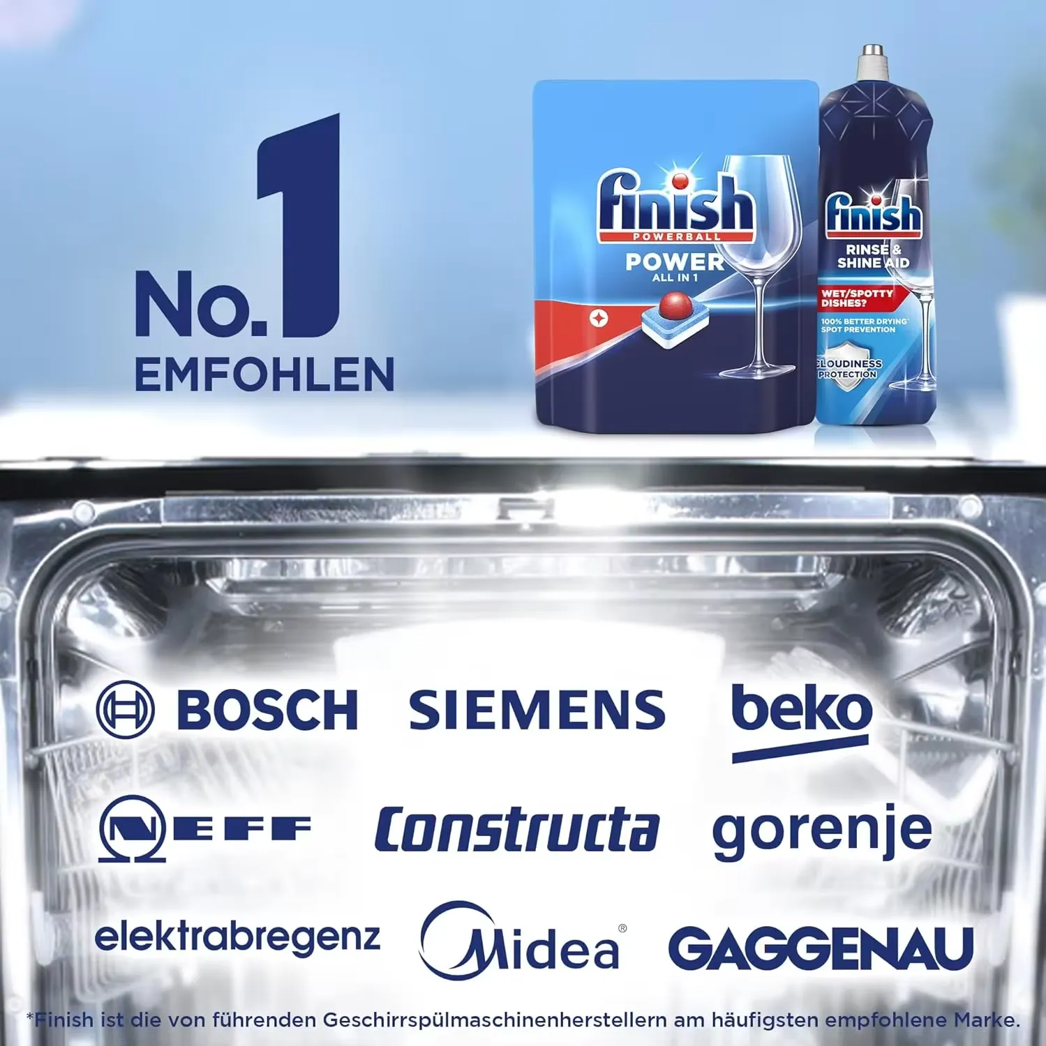 Finish Power All in 1 dishwasher tablets package showcasing the product