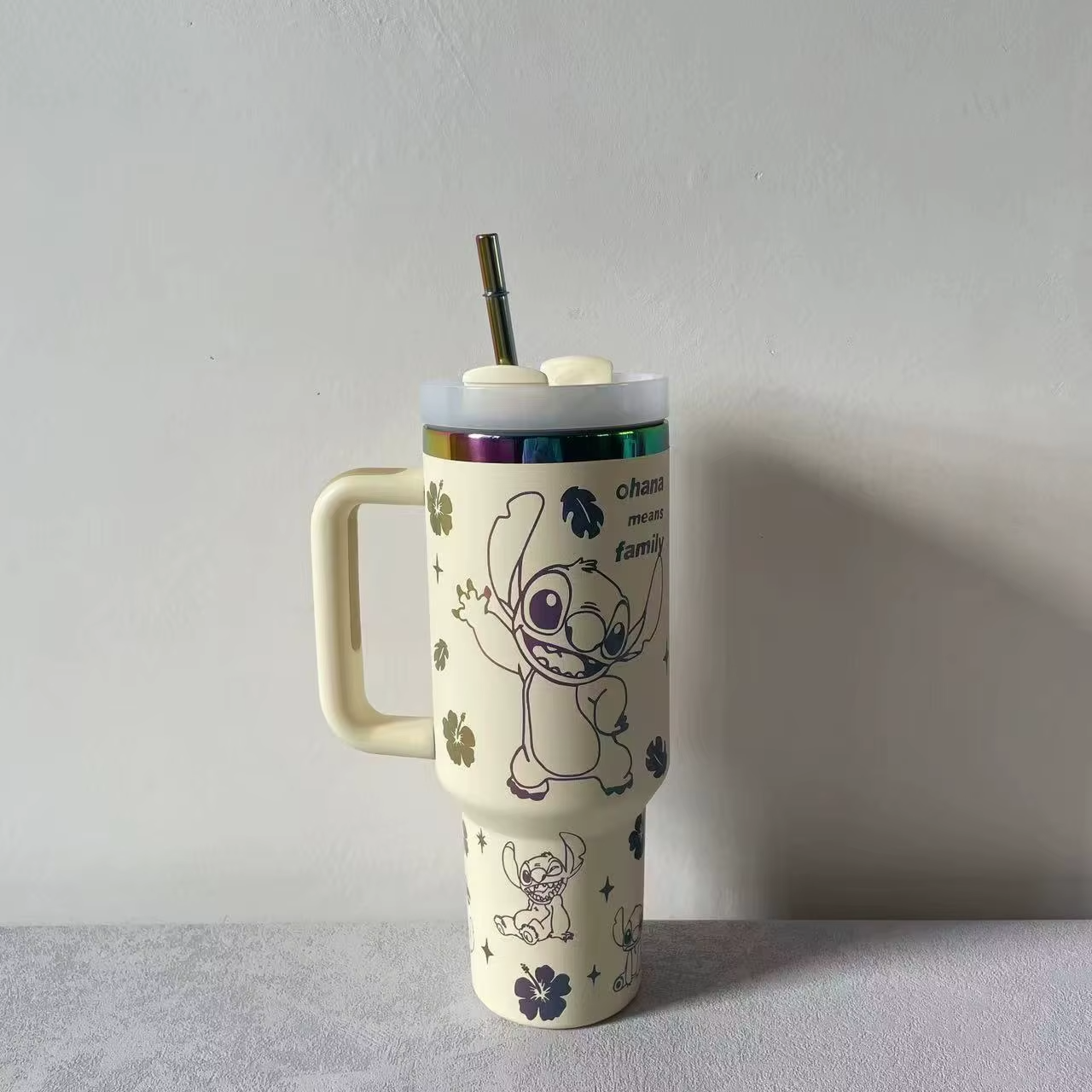 40oz Stitch Thermal Cup with straw and handle